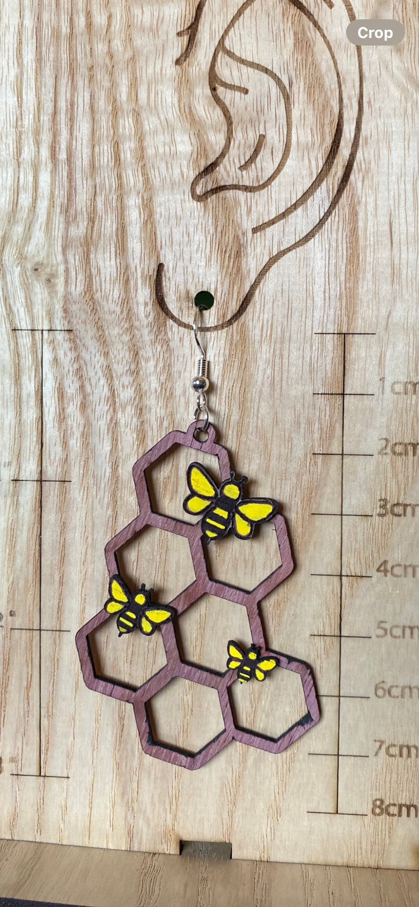 Solid Purple Heart Wood Honeycomb with Bees Earrings